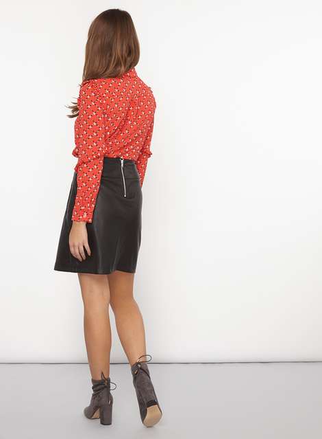 Petite Red Floral Ruffle Shirt